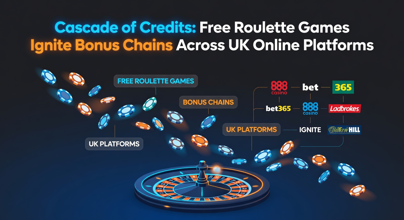 Screenshot of a UK online casino dashboard displaying a free roulette bonus chain in action, with credit cascades flowing from initial spins to stacked promotions and glowing reward icons