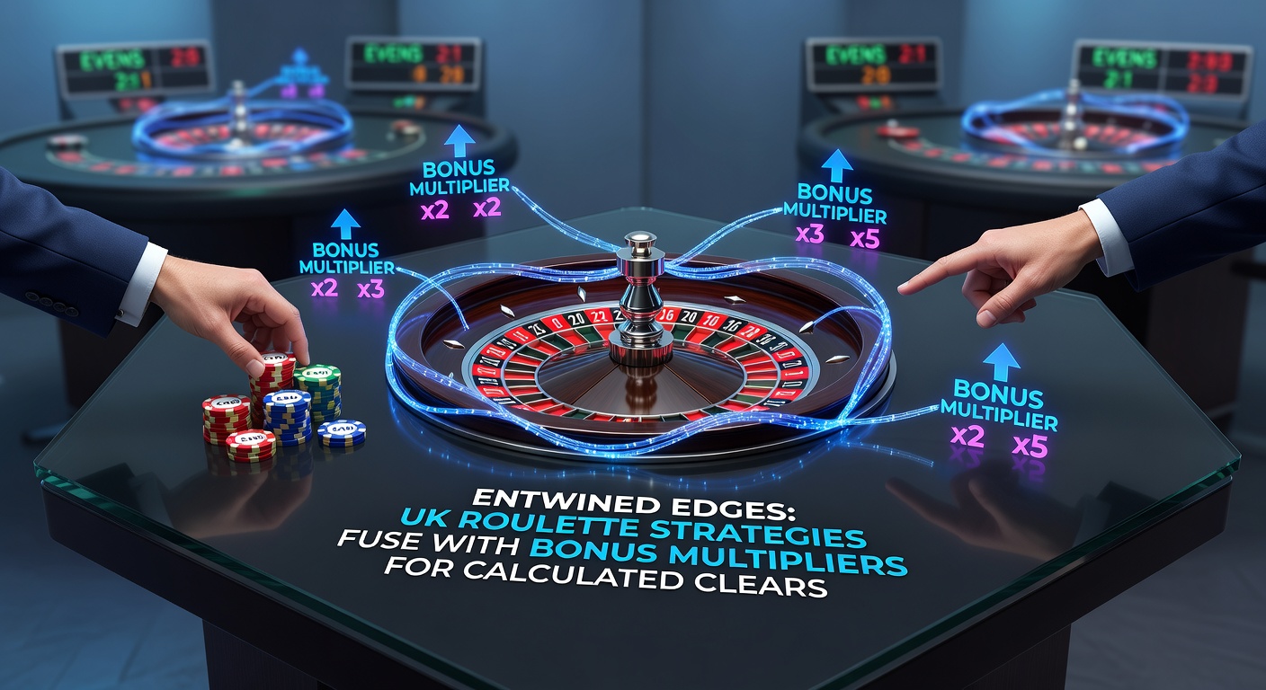 Visual representation of intertwined roulette betting lines and multiplier icons on a casino table, symbolizing strategic fusion in UK online play