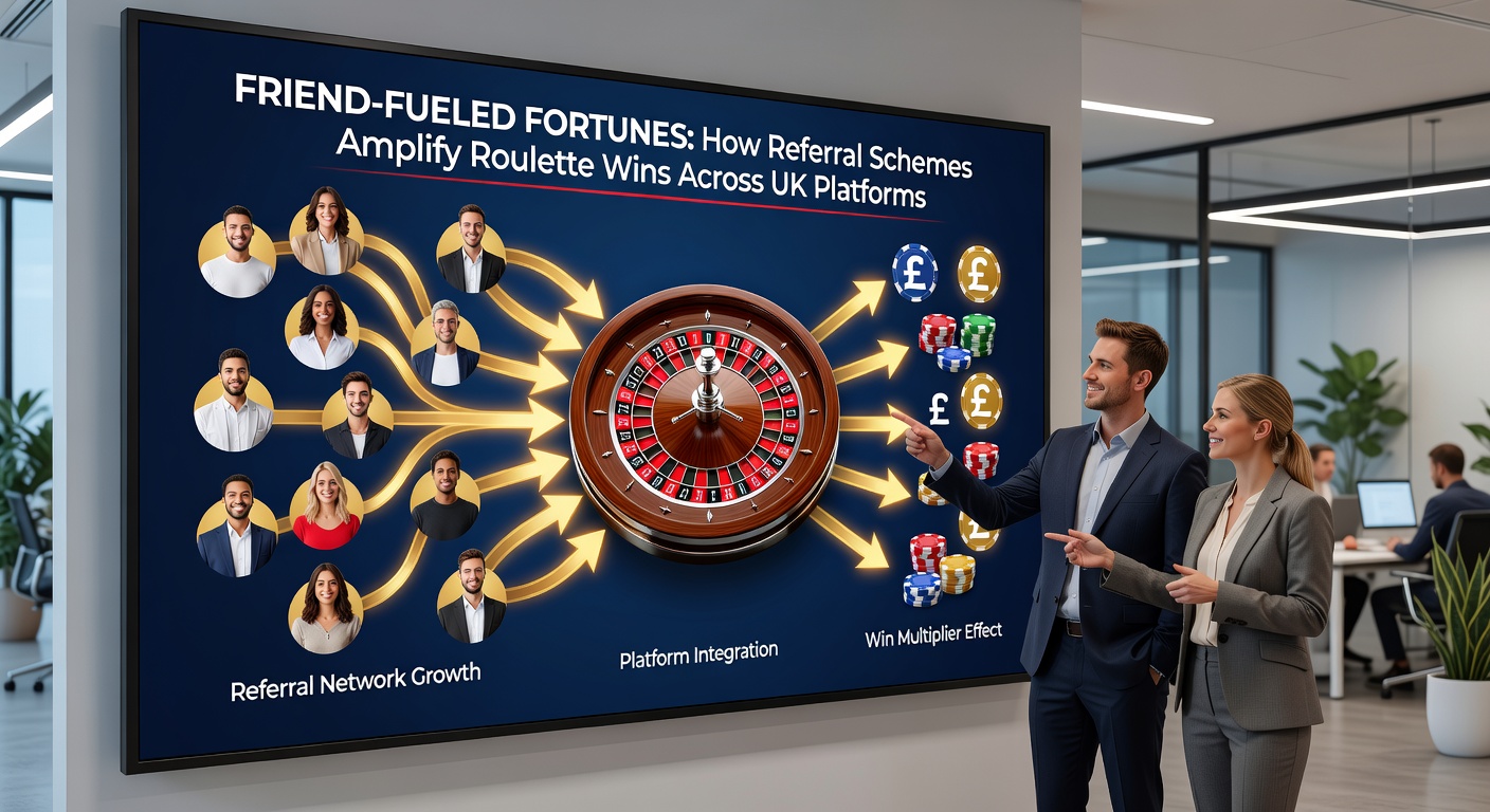 Graph showing rising win percentages from referral bonuses on UK roulette platforms, with friend networks highlighted