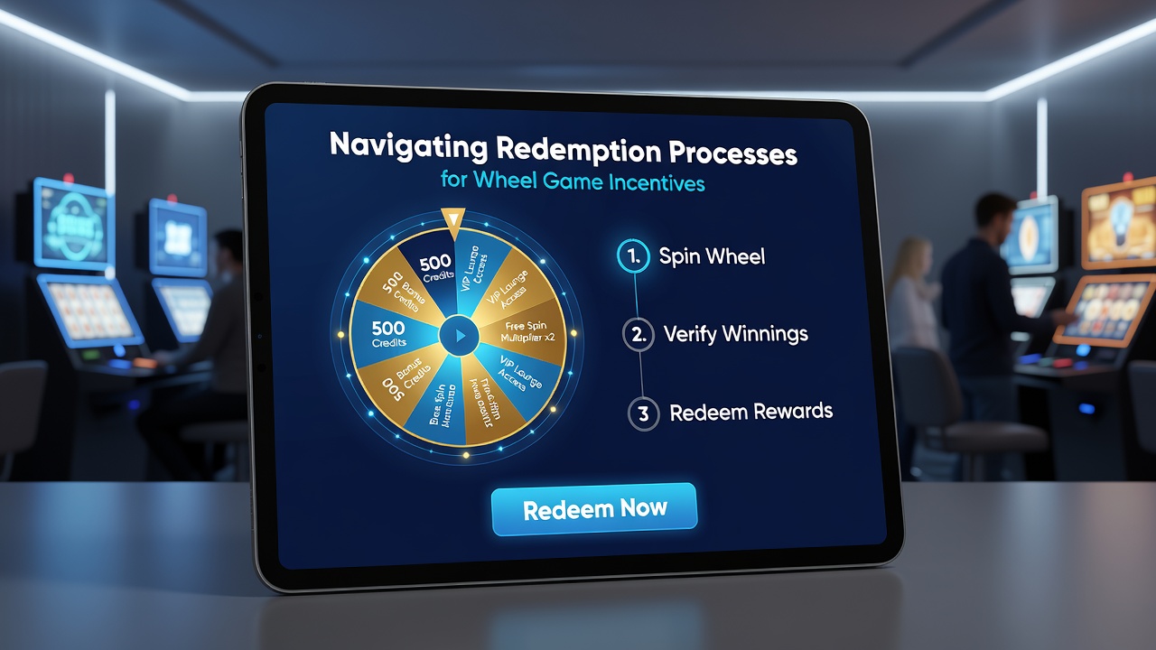 Close-up of casino app redemption confirmation screen with wheel game progress indicators