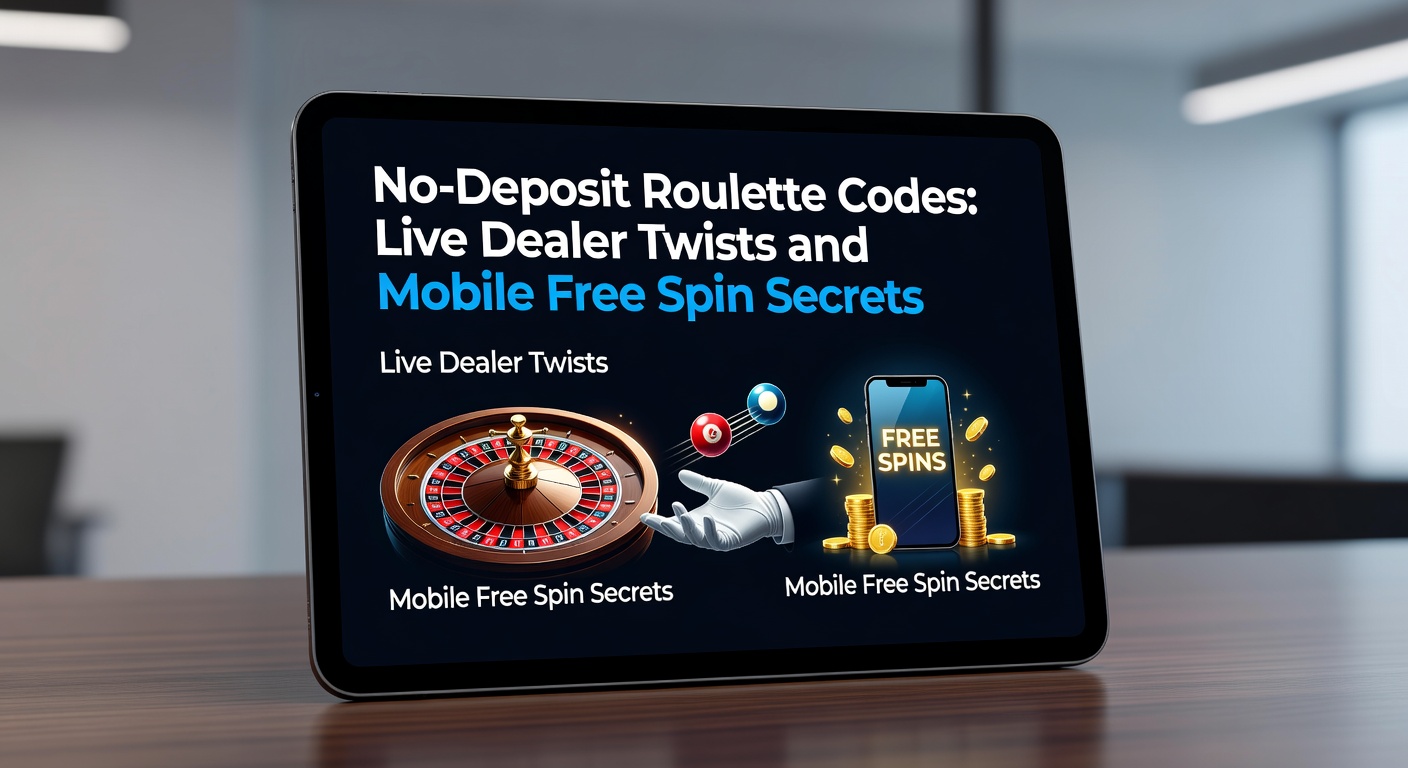 Vibrant roulette wheel in a live dealer studio with digital overlays showing no-deposit code activations on mobile screens