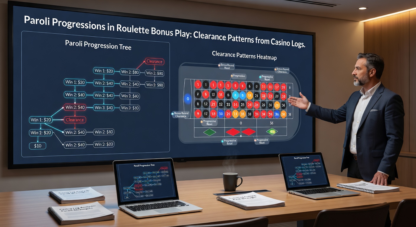 Casino log excerpt highlighting Paroli progression bets during a bonus clearance session on live roulette