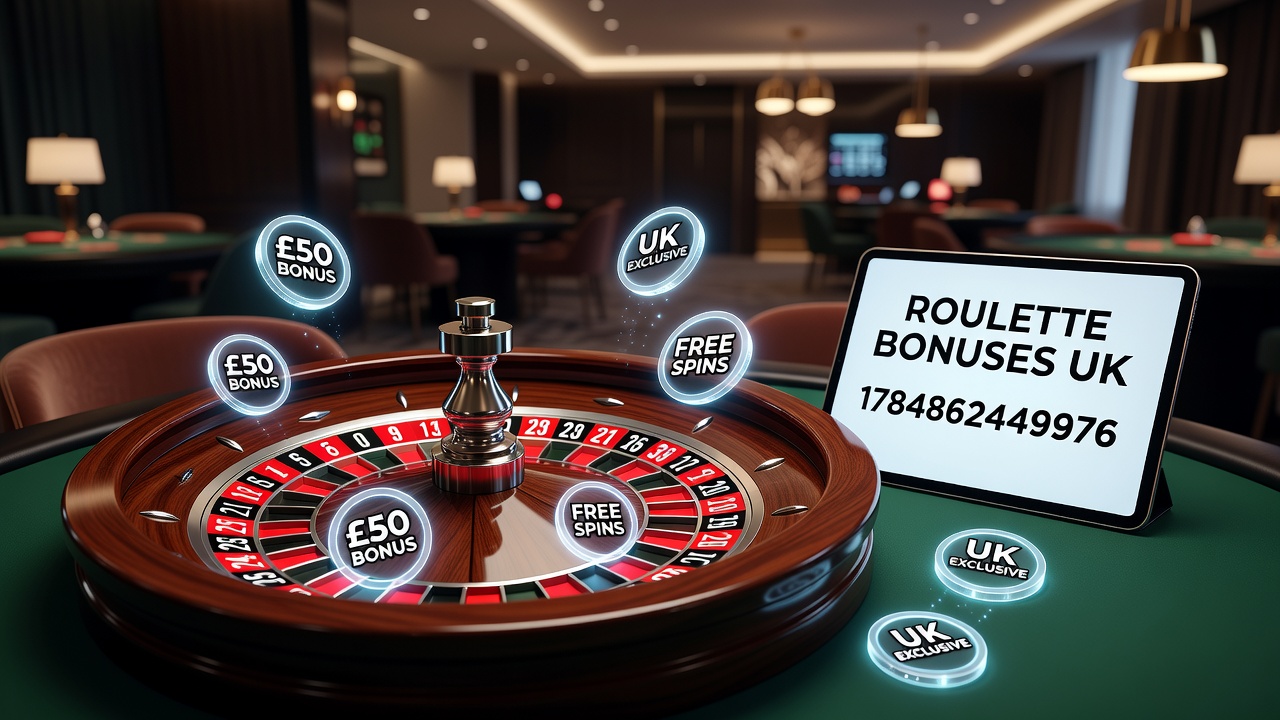 Roulette wheel with bonus chips and casino interface elements displayed on a digital screen