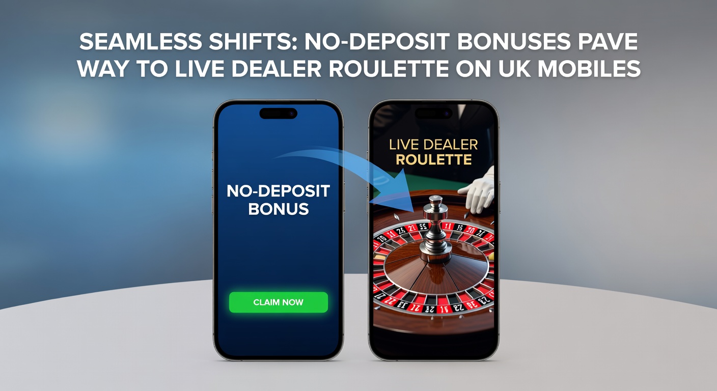 A sleek mobile phone screen displaying a vibrant live dealer roulette table with no-deposit bonus credits activating seamlessly in the foreground, capturing the thrill of instant UK mobile play