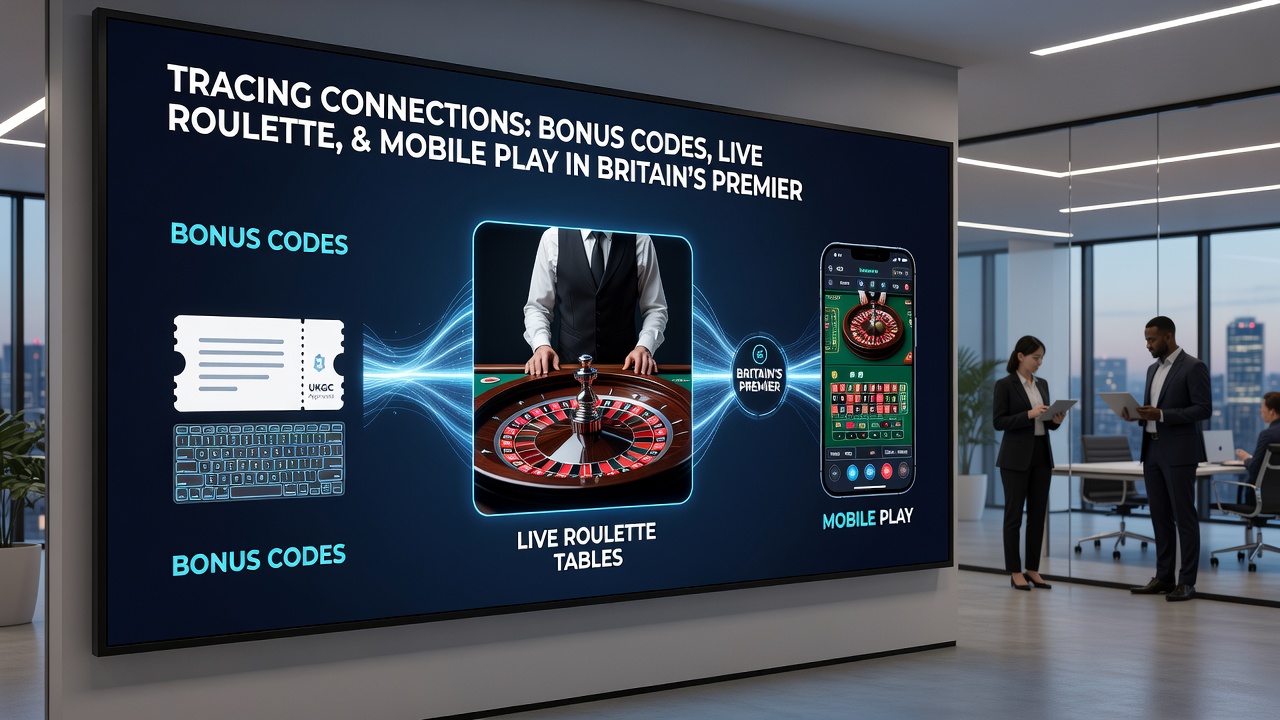 Mobile device displaying live roulette interface connected to bonus code system in a British gaming venue